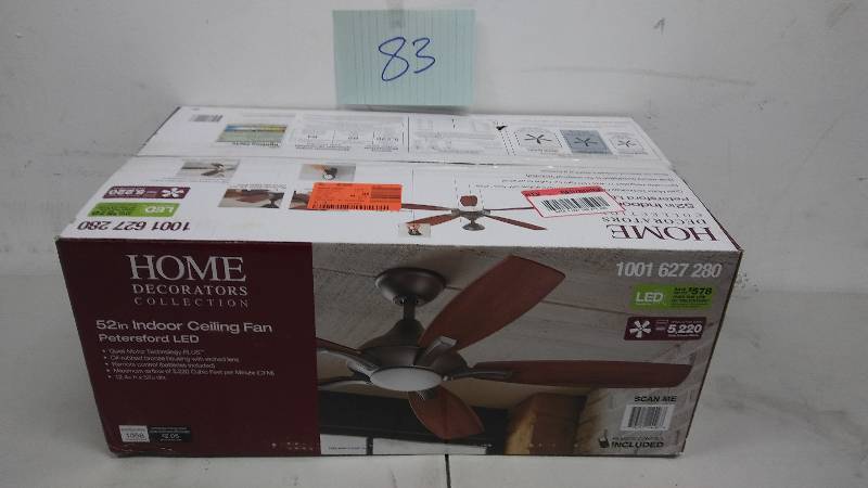 Home Decorators 52 in Indoor Ceiling Fan Petersford LED never used