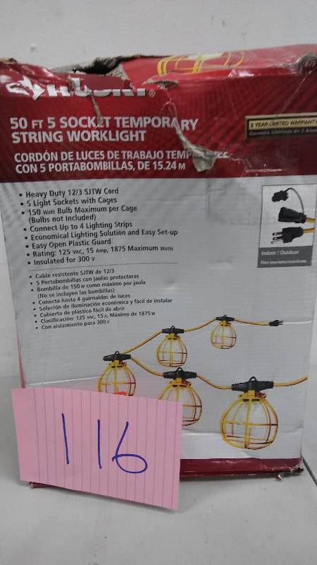 Husky 50 ft 5 socket temporary string worklight