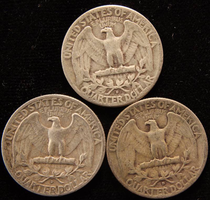 lot 09 image: GROUP OF 3 SILVER WASHINGTON QUARTERS 1952D, 1953D & 1954D