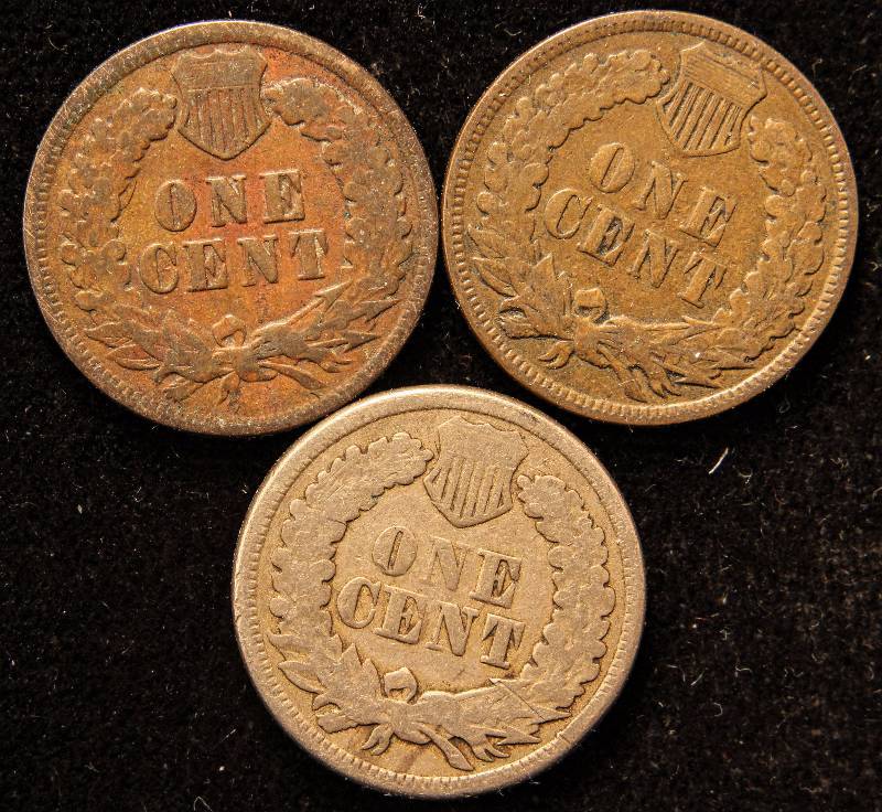 lot 32 image: GROUP OF 3 INDIAN HEAD CENTS 1863, 1901 & 1907