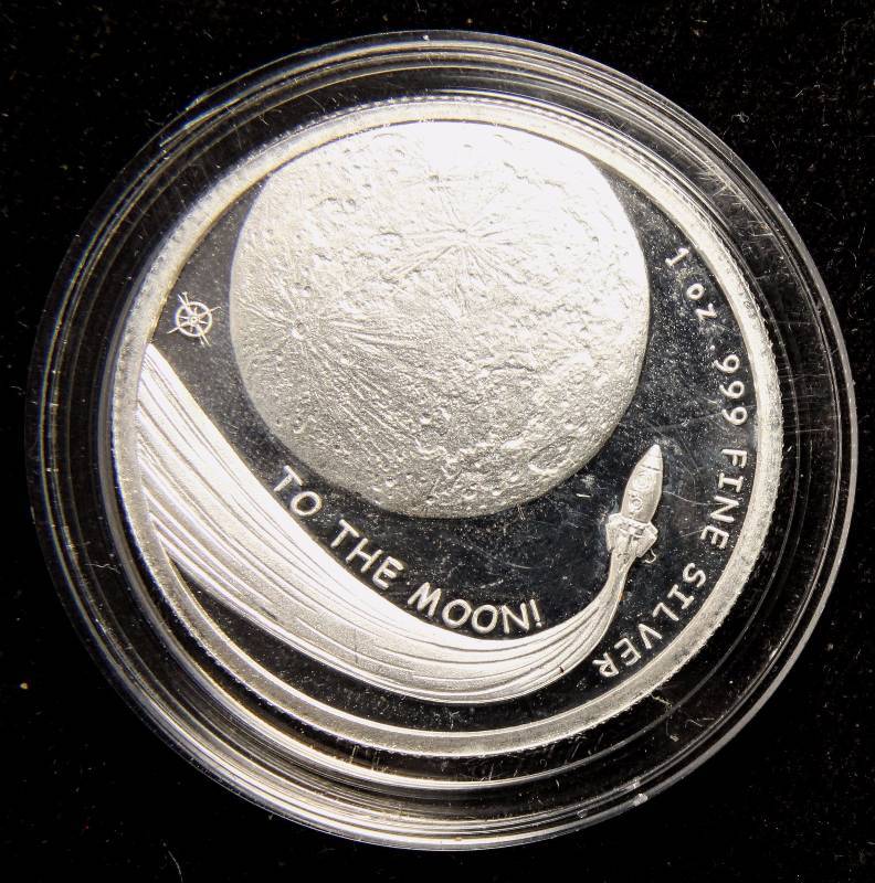 lot 40 image: 1 TROY OZ. .999 FINE SILVER ROUND MUCH BULLION IN AIRTITE HOLDER