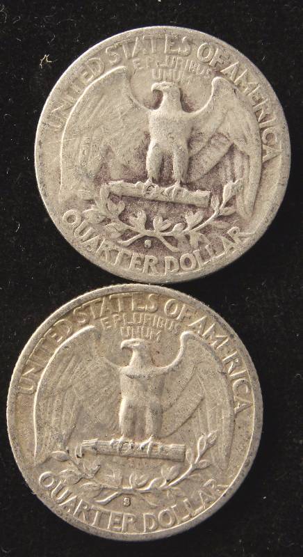 lot 46 image: GROUP OF 2 WASHINGTON SILVER QUARTERS 1941S & 1942S