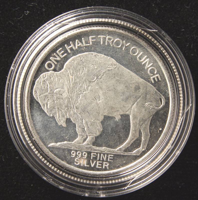 lot 47 image: 12 TROY OZ. .999 FINE SILVER INDIAN BUFFALO DESIGN IN AIRTITE HOLDER