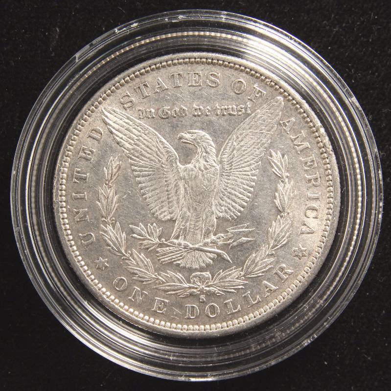 lot 64 image: 1879-S MORGAN SILVER DOLLAR AU IN AIRTITE HOLDER