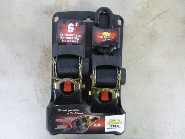lot 50 image: Erickson Retractable Ratcheting Tie-Downs with J Hooks