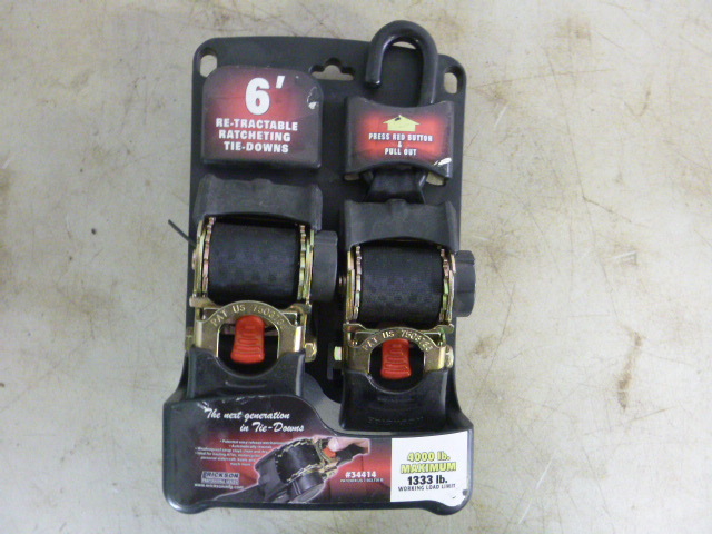 lot 51 image: Erickson Retractable Ratcheting Tie-Downs with J Hooks