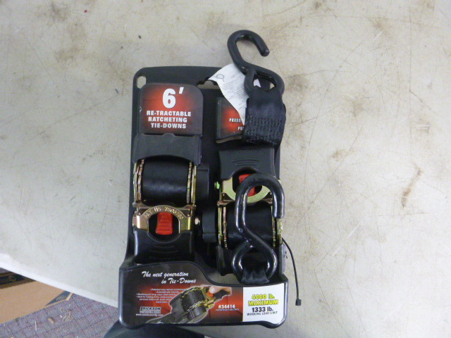 lot 52 image: Erickson Retractable Ratcheting Tie-Downs with J Hooks