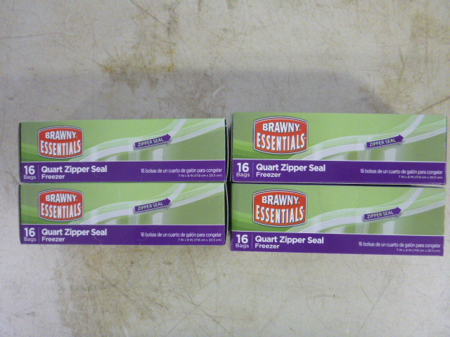 lot 200 image: 4 Boxes of Brawny Essentials Quart Zipper Seal Freezer Bags