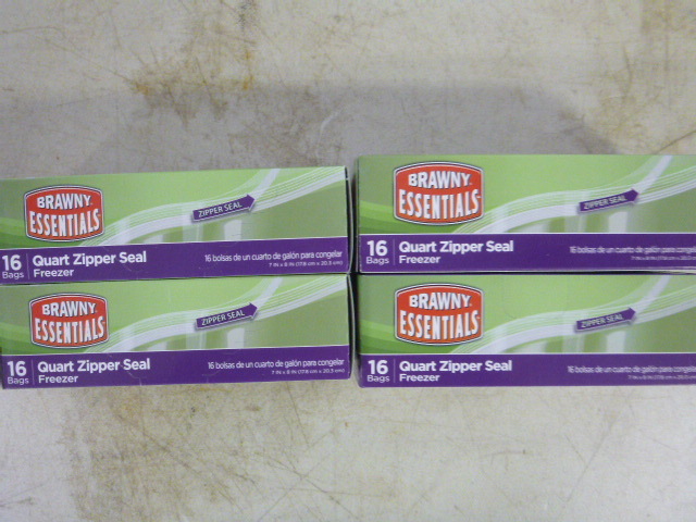 lot 201 image: 4 Boxes of Brawny Essentials Quart Zipper Seal Freezer Bags