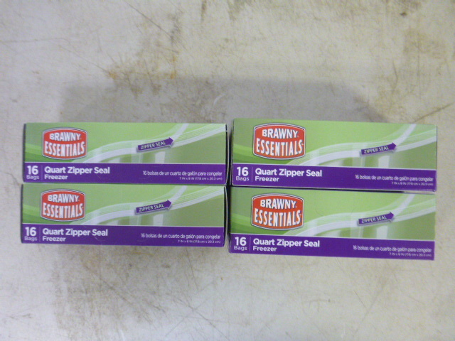 lot 203 image: 4 Boxes of Brawny Essentials Quart Zipper Seal Freezer Bags