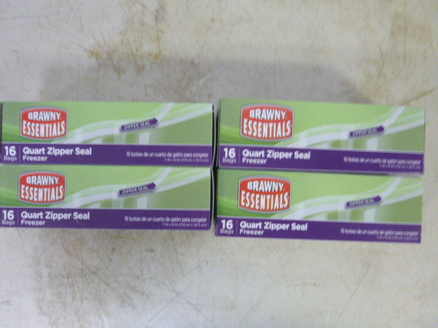 lot 205 image: 4 Boxes of Brawny Essentials Quart Zipper Seal Freezer Bags