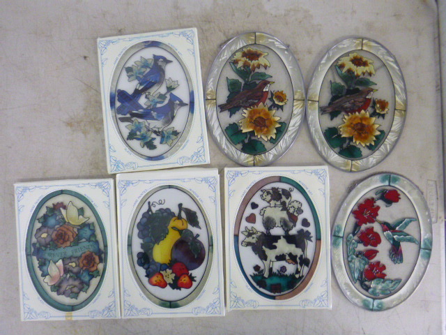 lot 315 image: 7 Decorative Hand Painted Glass Window Art