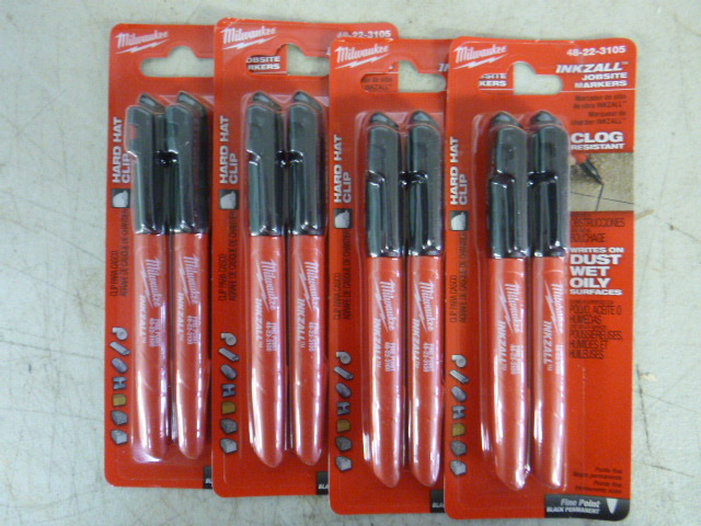 lot 345 image: 4 Packs of Milwaukee Inkzall Jobsite Markers
