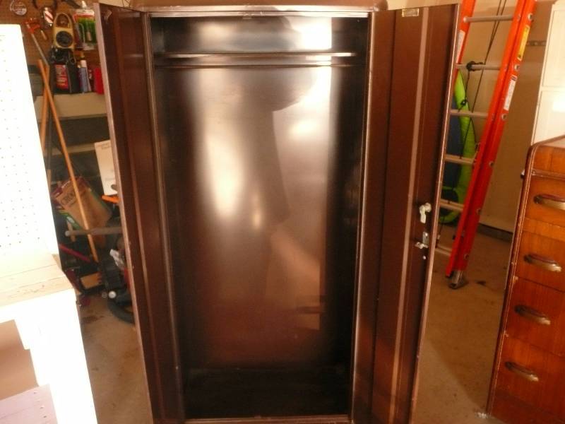 lot 8 image: Antique Metal Wardrobe - Very Cool Piece - Approx 66 High 30 Wide 21 Deep
