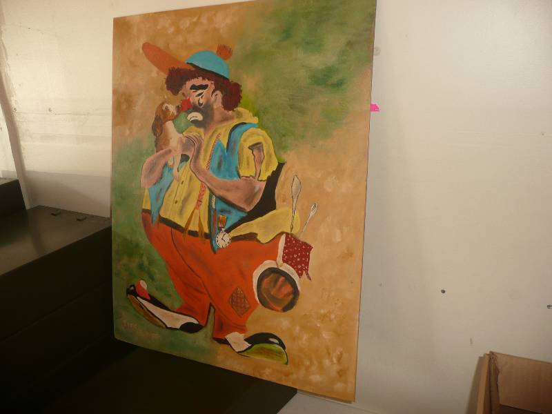 lot 20 image: Antique Folk Art, Clown - Very Good Condition For Its Age - Approx 24wide 30high