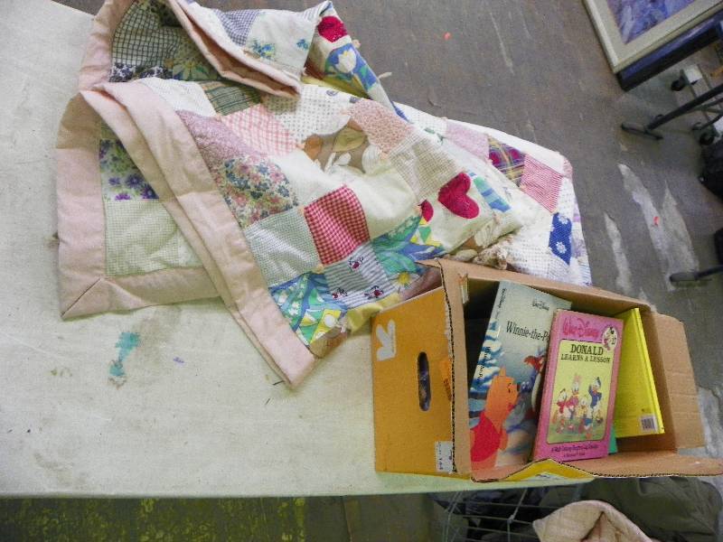 Childrens books and blanket