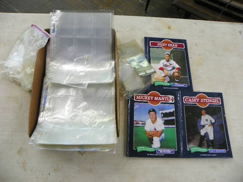 Baseball Card empty sleeves for storage and 3 books