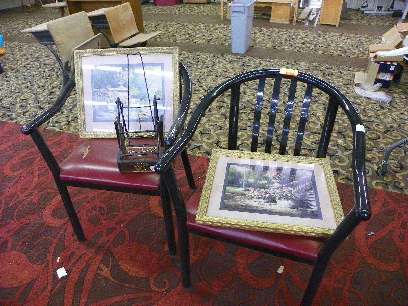 2 chairs and framed pictures