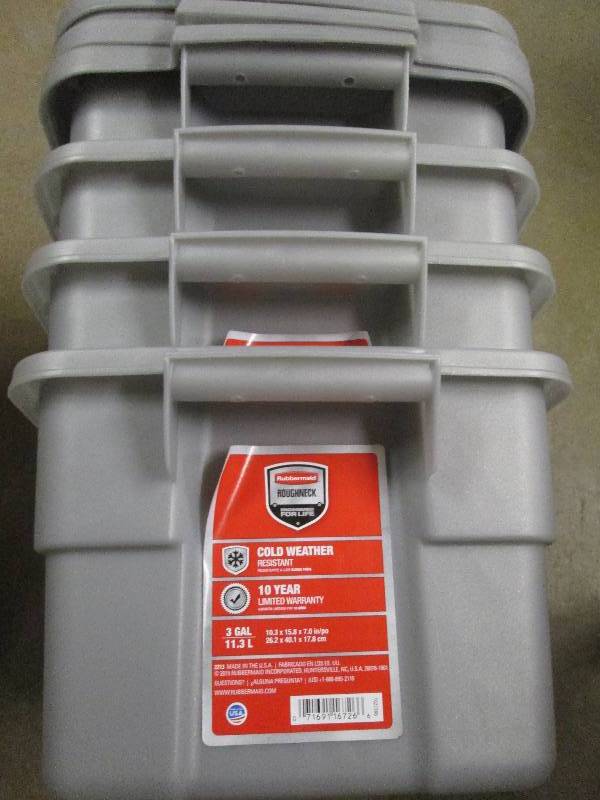 lot 10 image: 3 roughneck gray totes 3 gallon wit...