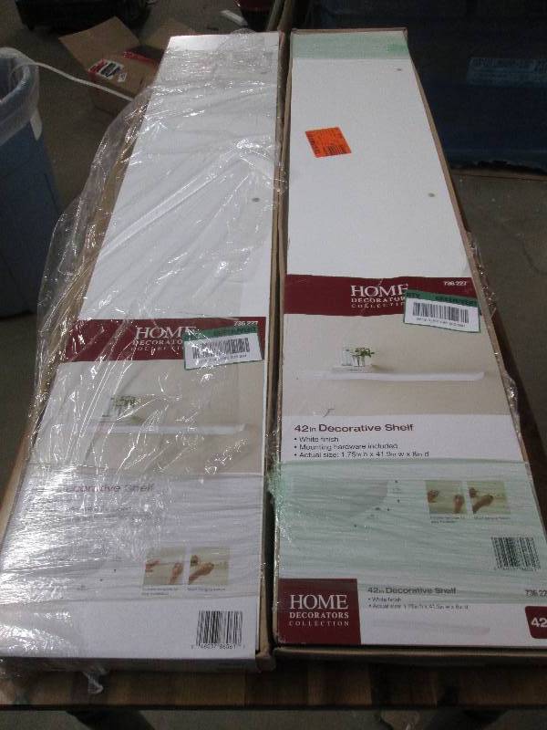 lot 364 image: 2- 42 inch white decrotive shelfs o...