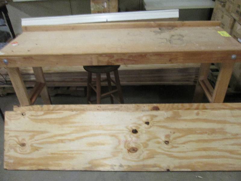 lot 371 image: wood table and stool  6 foot w 21-1...