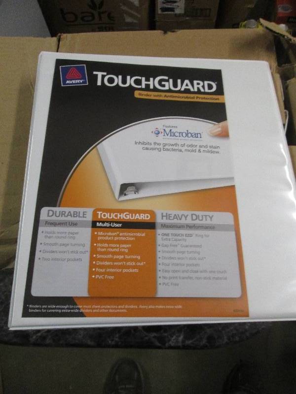 lot 132 image: 1 case of 12 white 3 ring binders ...