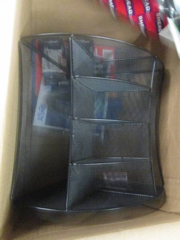 lot 196 image: a box of misc ,a mesh desktop corne...