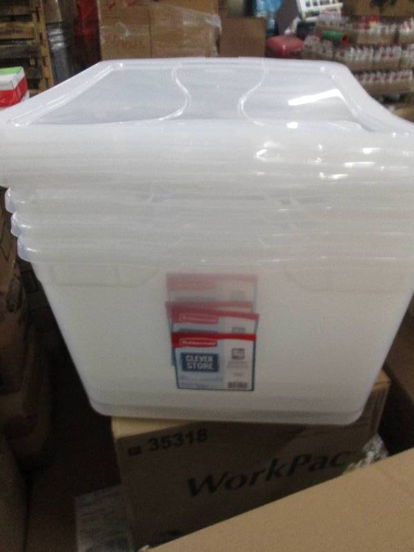 lot 231 image: 4 rubbermaid clever store 71 qt con...