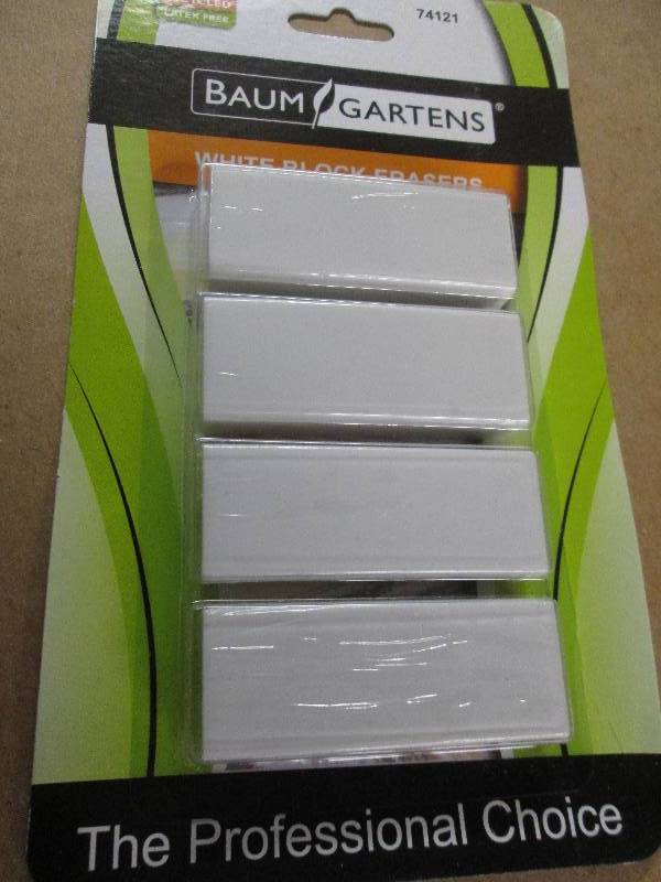 lot 300 image: 12 packages of 4 white block eraser...