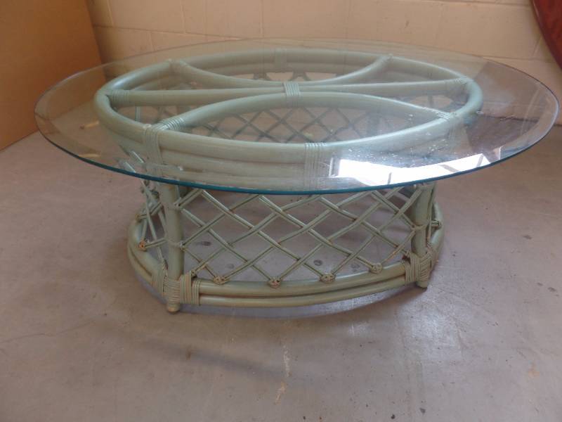 Glass Topped Rattan Table