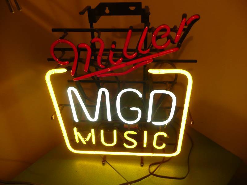 lot 6 image: Vintage Miller MGD Music Neon Light - Works - Approx 19wide 23high