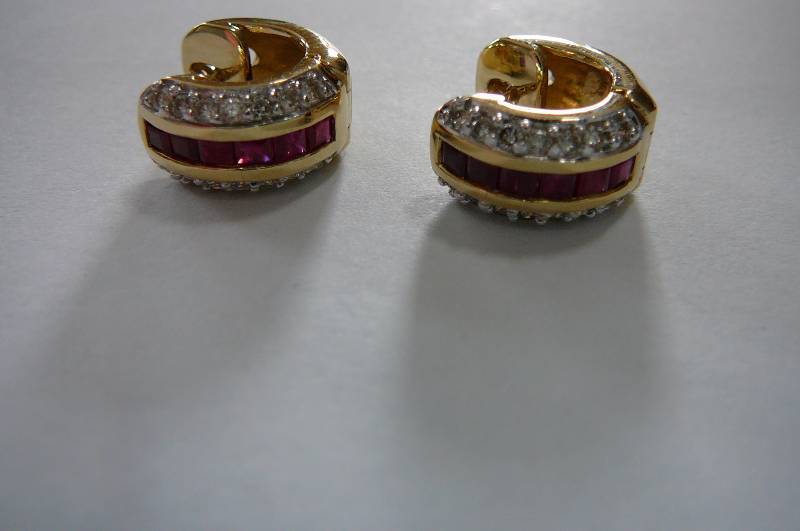 14K Earrings Ruby with Diamonds 7.8g
