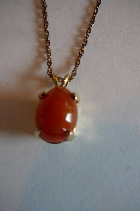 14kge Chain & 14K Pendant with orange stone