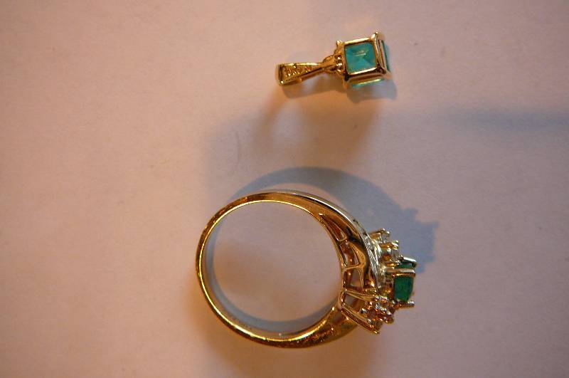 14k Ring with Diamonds & Pendant with green stones, FJG35 Match #101 5.2g