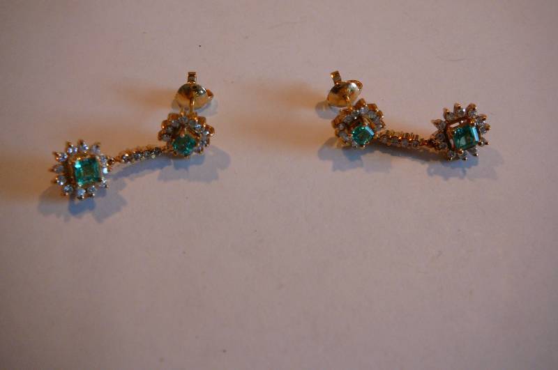 14k Earrings with Diamonds & Green Stones Matchs #100 7g