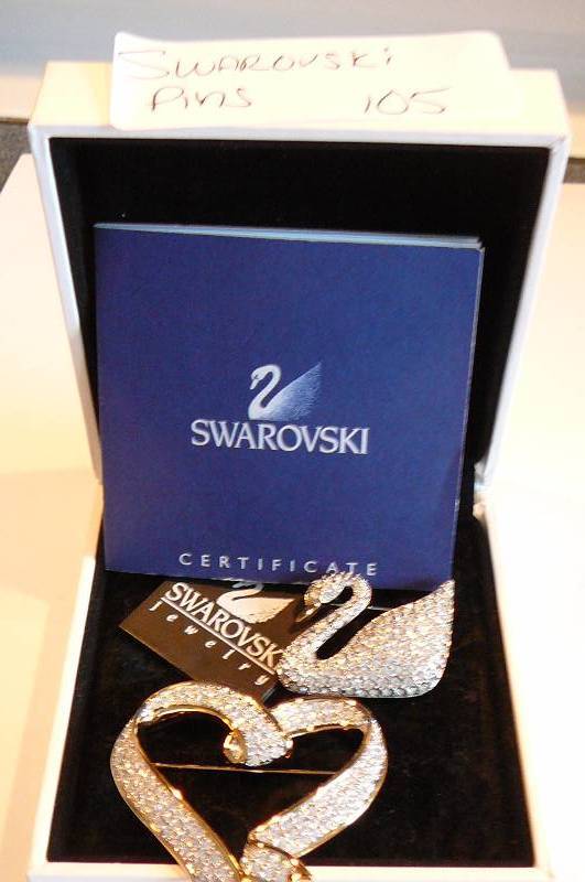 Swarovski Swan & Heart pins with case and info book
