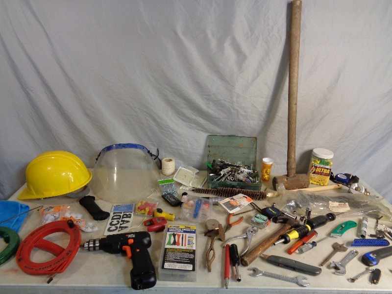 lot 121 image: Sledge Hammer, Cable Snake, Tools, and More