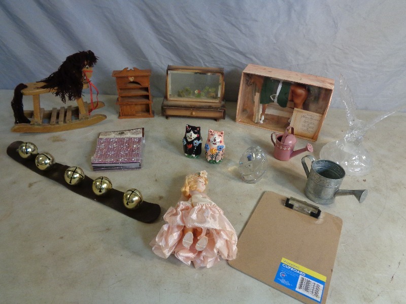 lot 124 image: Vintage Doll Furniture, New Horse, and More