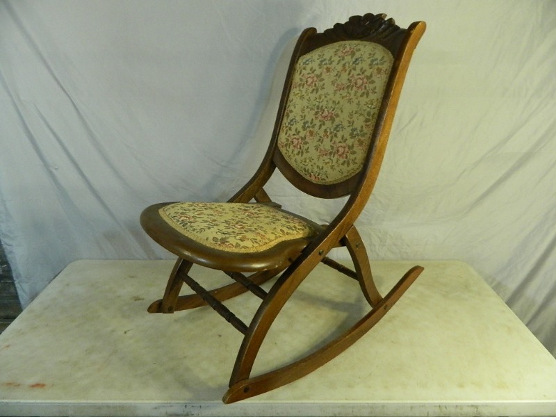 lot 21 image: Old Wood Folding Rocking Chair