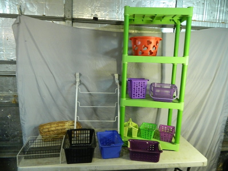 lot 49 image: Shelf, Over The Door Metal Rack, and More
