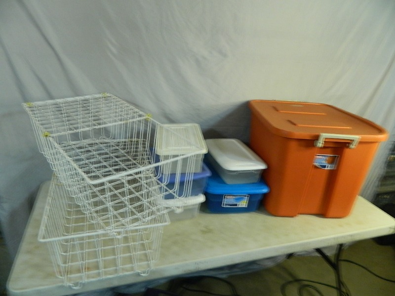 lot 50 image: 2 Totes with Lids and Storage Containers