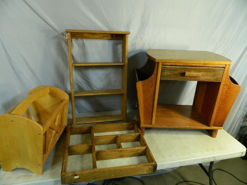 lot 53 image: Wood Side Table, Magazine Holder, and More