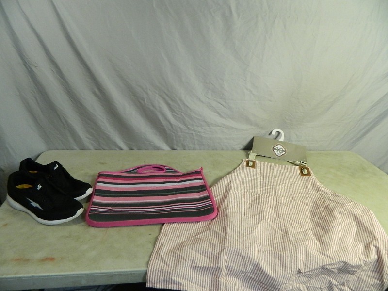 lot 62 image: New Apron, Laptop Bag, and Womens Shoes