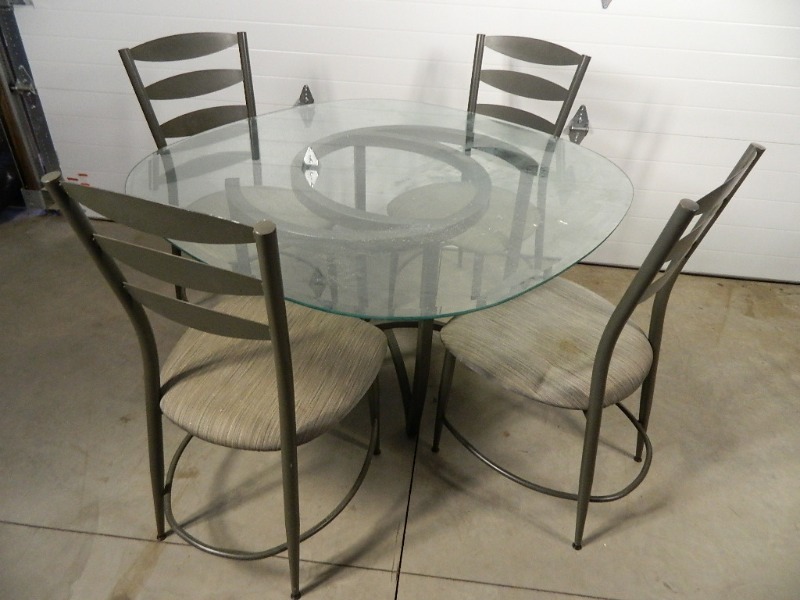 lot 79 image: Glass  Metal Table and Chairs