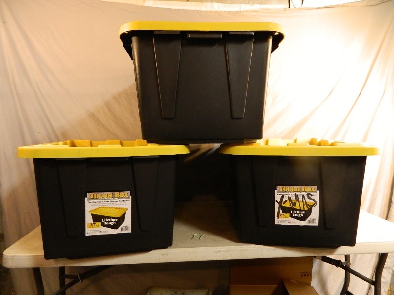 lot 160 image: 3 Tough Box Storage Totes with Lids