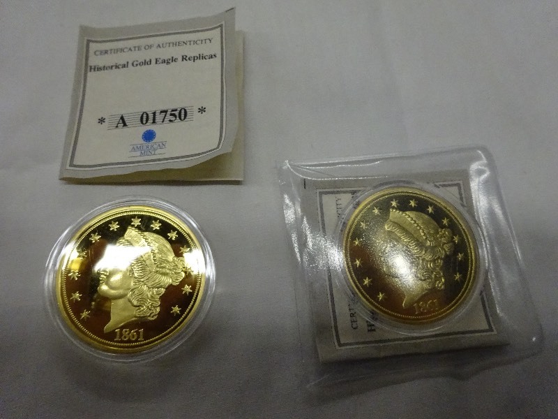 Lot of 2 1861 Twenty D Eagle clutching double scroll
