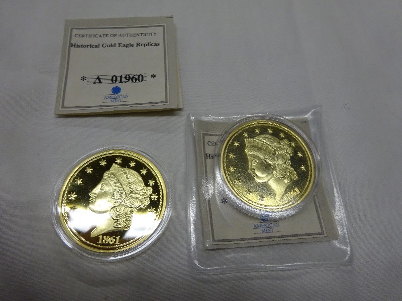 Lot of 2 1861 Twenty D Eagle clutching double scroll