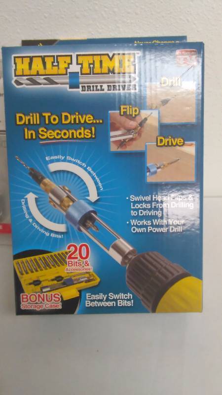 lot 193 image: Half-Time Drill Driver, as seen on TV, 20 bits and accessories Half-Time Drill Driver and 8 pc. Power screwdriver socket set