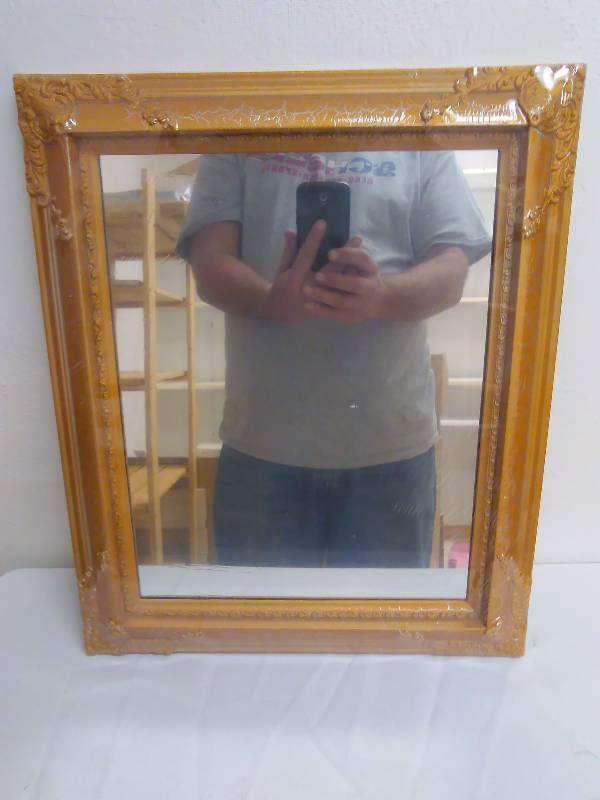 lot 21 image: Mirror, Copper Paint Frame, measures 17 inches x 14 inches