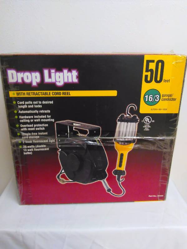 lot 22 image: Drop Light with retractable Cord Reel, 50 ft., 163 gauge